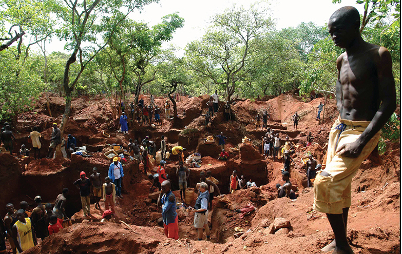 Photograph: An alluvial artisanal mine site in the Central African Republic.